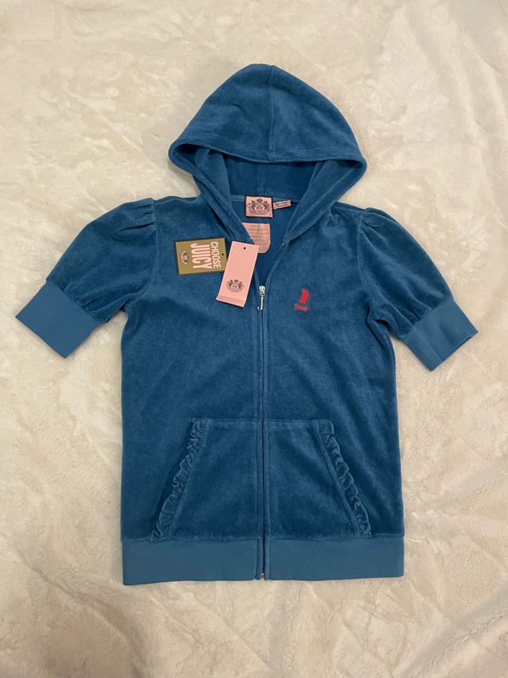 NWT juicy couture vintage y2k blue terry cloth short sleeve zip up